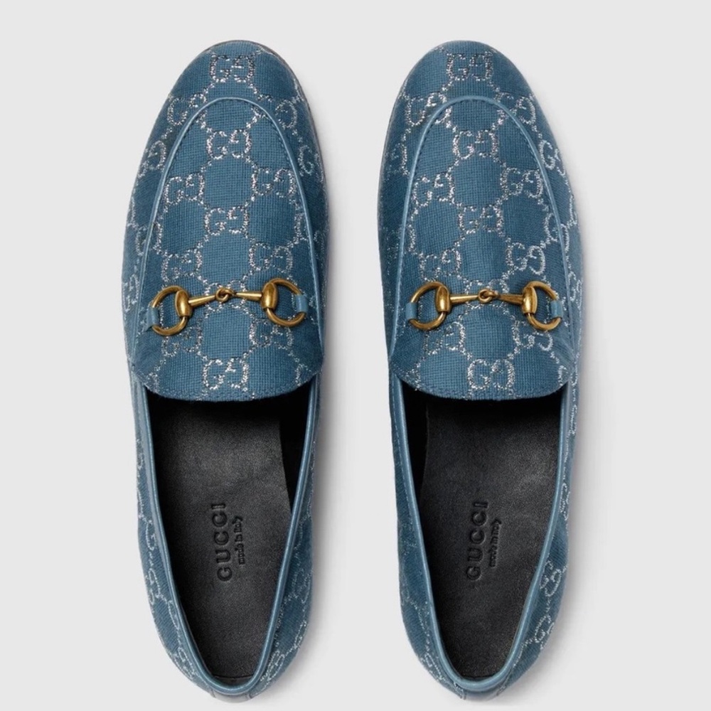 Gucci Blue Loafers with Gold Detail